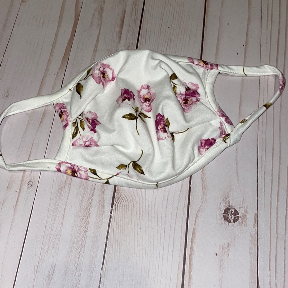 White and purple floral face mask